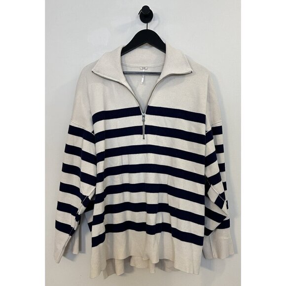 FREE PEOPLE Coastal Stripe Pullover in Champagne Navy Combo Size Medium - Picture 5 of 16
